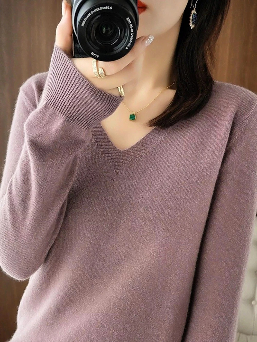 Purple V-Neck Sweater New